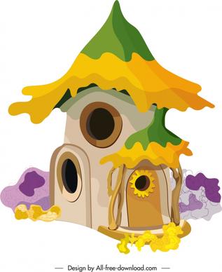 fairy tale house icon colorful retro design