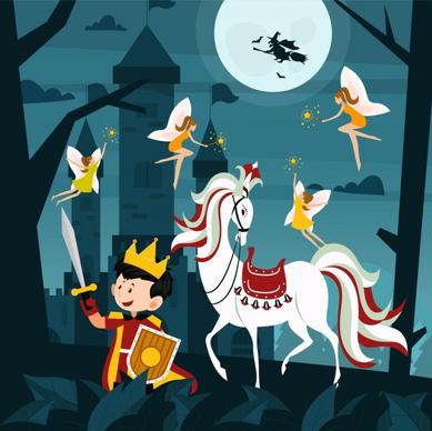 fairy tale painting prince horse moonlight icons