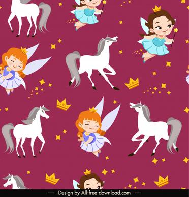 fairy tale pattern template repeating angels horses sketch