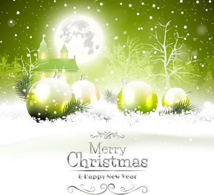 fairytale christmas background with green xmas ball vector
