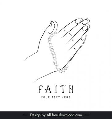 faith praying hands icon black white handdrawn outline