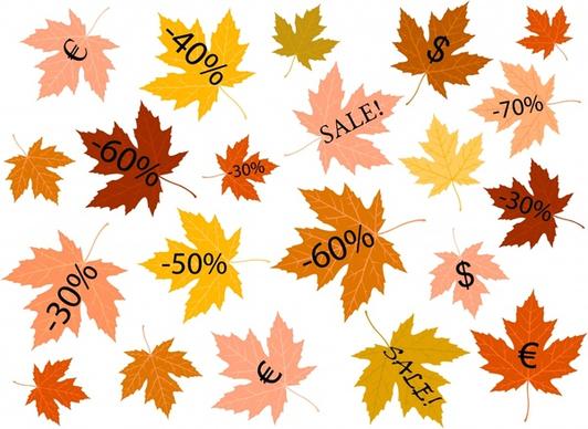 autumn sales design elements colored leaves icons
