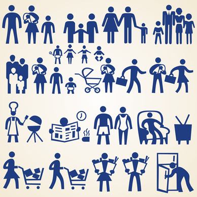 family and shopping people silhouette vector