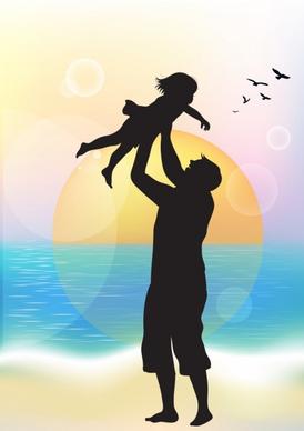 family background joyful dad daughter icons silhouette decor