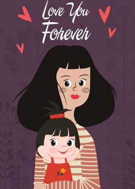 family background mother daughter icons cartoon characters