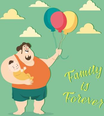 family banner father kid balloon icons cartoon design