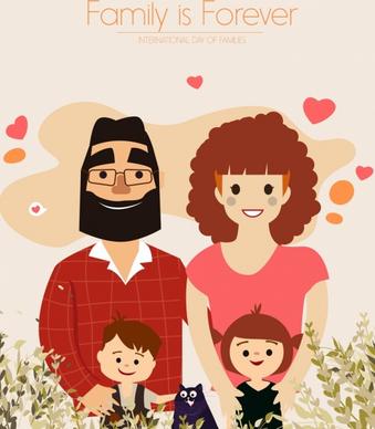 family banner parents children icons colored cartoon design