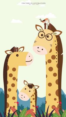 family drawing stylized giraffe icons cute colored cartoon
