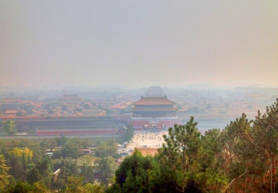 far view of forbidden city in beijing china
