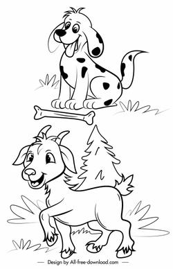 farm animals icons dog goat sketch handdrawn cartoon
