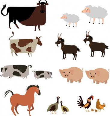 farm design elements cattle poultry icons sketch