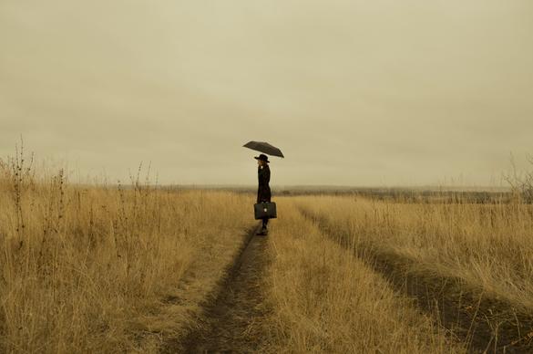 farm field picture lonely woman meadow