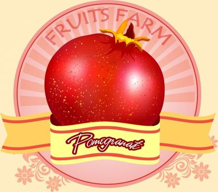 farm fruit logotype pomegranate icon ribbon decoration