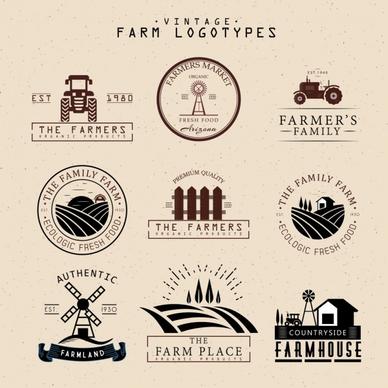farm logotypes isolation classical flat design various shapes