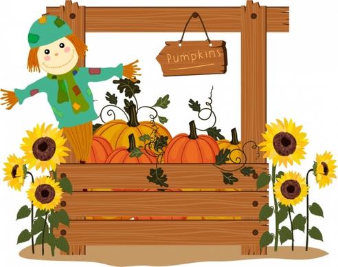 farm products background wood pumpkins sunflowers dummy icons