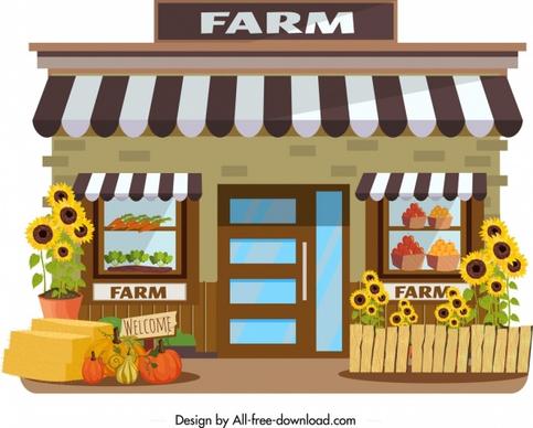 farm store icon agriculture products decor colorful design