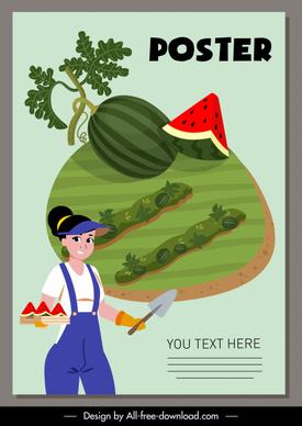 farm work poster farmer watermelon crop cartoon design