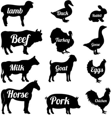 farming animals illustration with silhouettes style