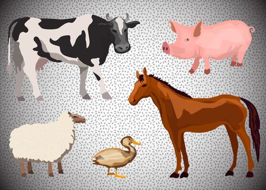 farming animals vector illustration with various types