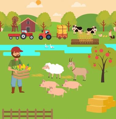 farming background colored cartoon design