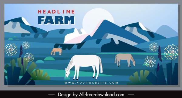 farming banner cattle sketch flat classic design