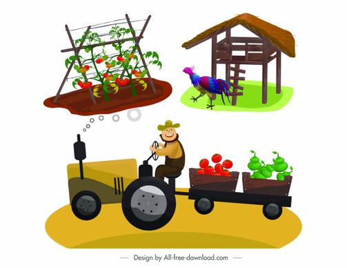 farming design elements poultry plant farmer sketch