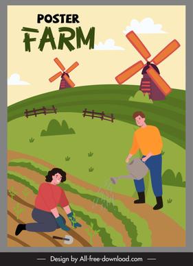 farming work poster agricultural crop sketch cartoon design