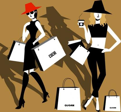 fashion background black design shopping lady icons