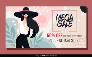 fashion banner template lady posing leaves