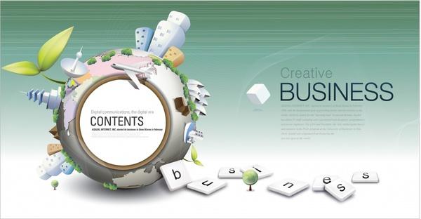 business banner template colorful modern 3d globe elements