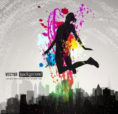 dynamic lifestyle background modern colorful grunge silhouettes design
