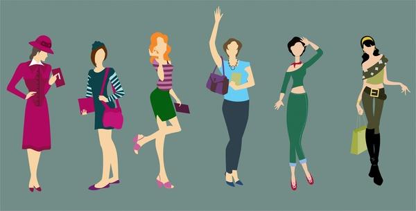 fashion concept illustration with women wearing various clothes