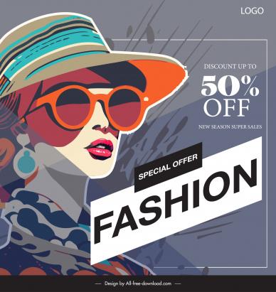 fashion discount banner template elegant cartoon model