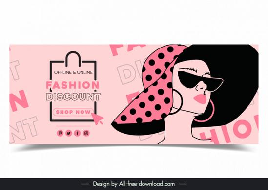 fashion discount banner template woman face sketch