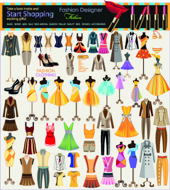 fashion elements and clothing vector