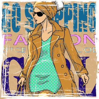fashion girl grunge background vector