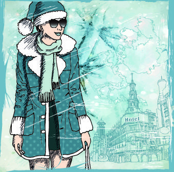 fashion girl with winter background vector