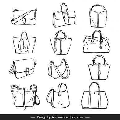 fashion handbag design elements handdrawn black white