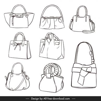 fashion handbag templates black white outline