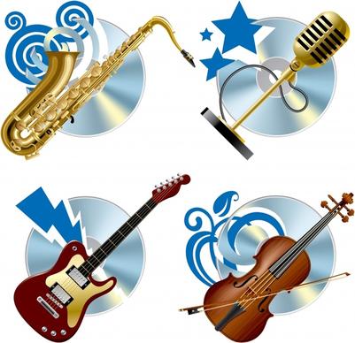 music icons modern trumpet microphone guitar violin sketch