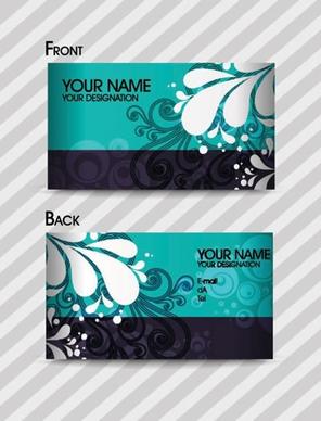 business card template classical floral sketch curves decor