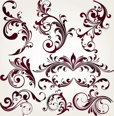 pattern design elements retro symmetrical seamless curves sketch