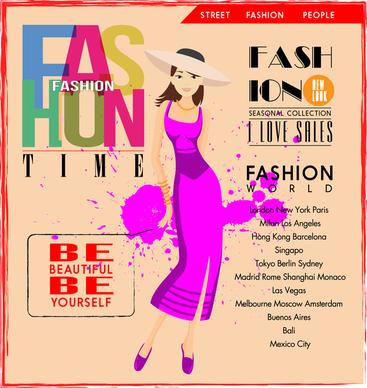 fashion poster design with trendy girl in violet