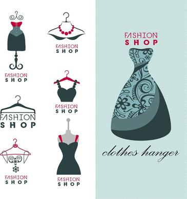 fashion shop logo sets isolated with dress display