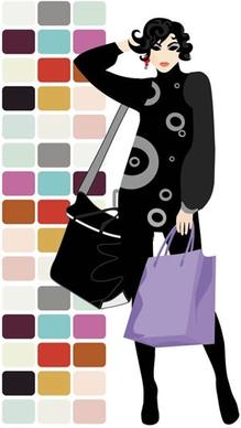 fashion background female shopper sketch cartoon character