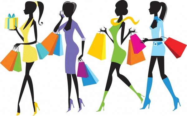 shopping girls icons colorful decor silhouettes design