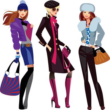 fashion shopping girls vector set