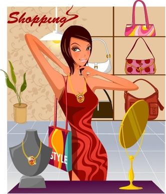 fashion background shopping woman icon cartoon design