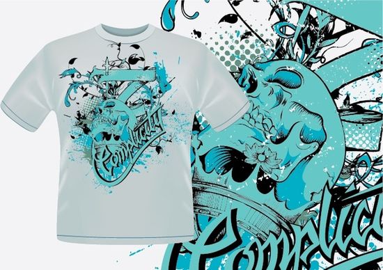 tshirt template blue grunge calligraphic decor