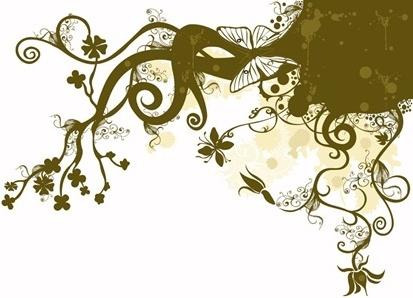 classical background curves style flowers and butterfly decoration